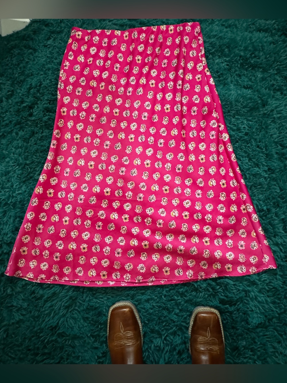 LOFT Hot Pink Floral Satin Slip Skirt